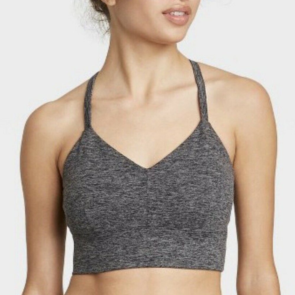 Joy Lab Sport Bra Strappy Longline Brushed Jersey  Charcoal Gray  Small